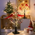 thumbnail image 3 of 2-Pack Christmas 21.26-inch LED Bonsai Tree Lights with Red Berries and Cardinal Decorations - Black Birch Faux Table Lamp, 60 Warm Yellow LEDs, AA Batteries Required (Batteries Not Included), 3 of 10