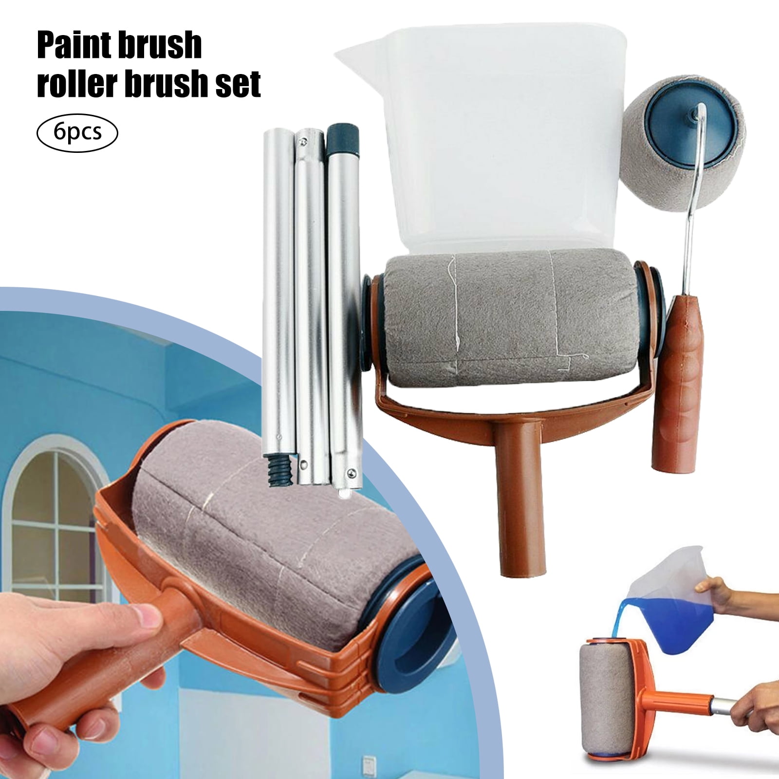 6pcs Paint Runner Pro Roller Brush Handle Tool,Flocked Edger Office