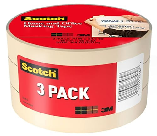 ScotchBlue Secure Holding Masking Tape, Resists Breakage, 3 Rolls, 0.75" x 60 Yds