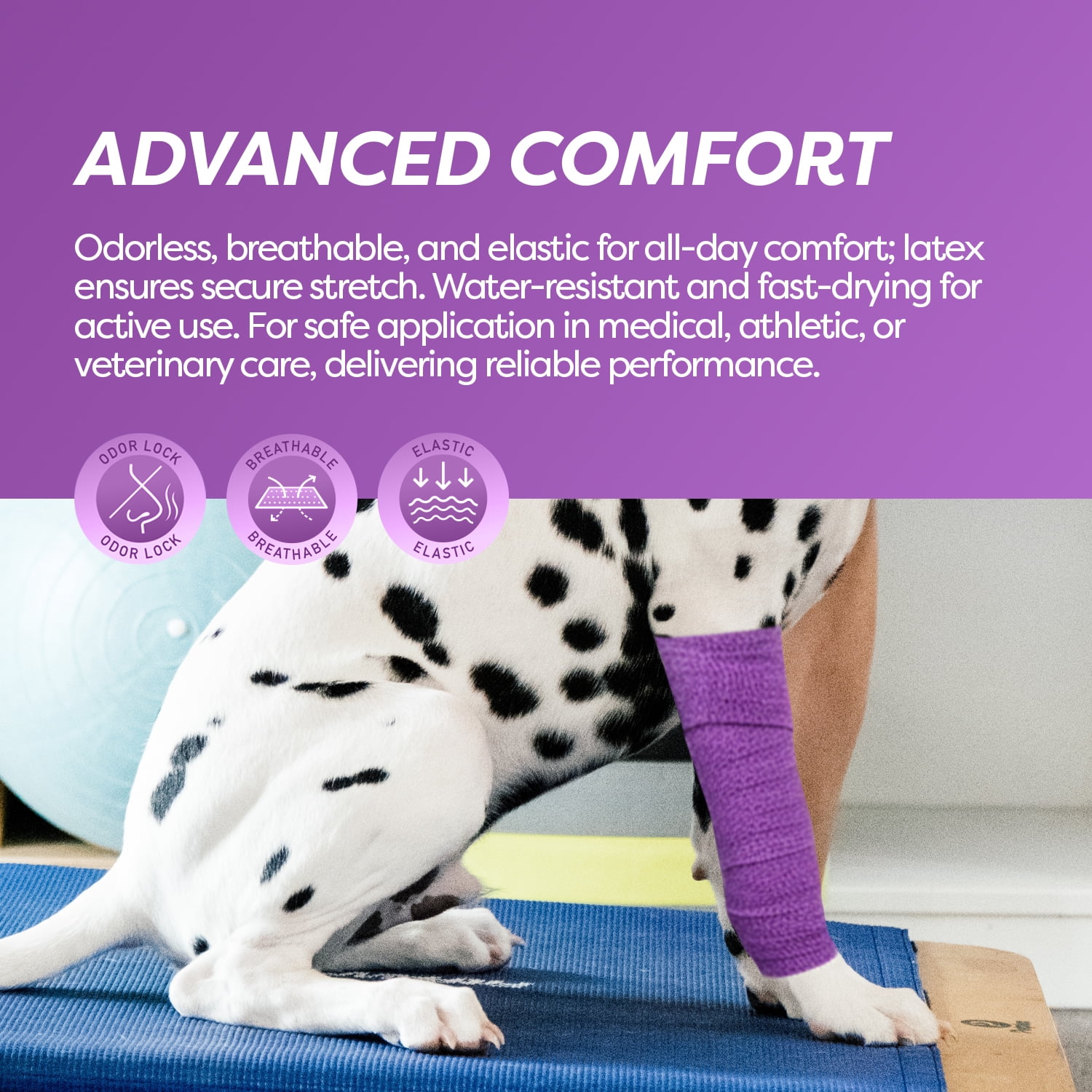 Dynarex Sensi-Wrap Self-Adhesive Bandages, 18-Pack, 4" x 5 yards, Purple, Latex-Free, Colored Elastic Cohesive Athletic Tape, Tattoo Grip & Vet Wrap