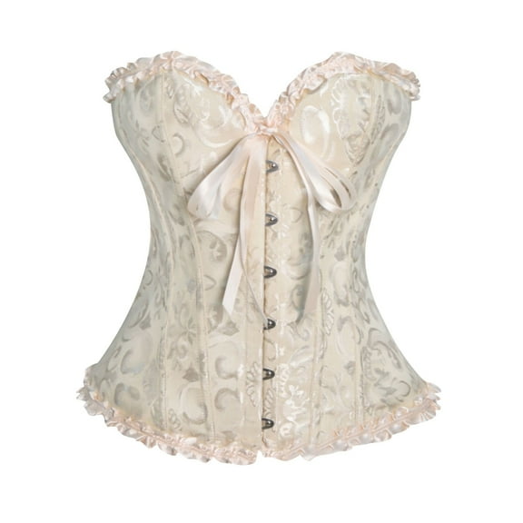 GXIPO Beige Women's Lacing Corset Top Satin Floral Boned Overbust Body Shaper Bustier Waist Push Up Shapewear