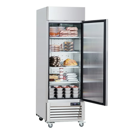KFFKFF Commercial Upright Freezer 19.32 Cu.ft, 27" Wide Single Door Freezer, Stainless Steel with Auto-Defrost, Adjustable Shelves, -13 to 5℉ Temperature Range, LED Lighting, and 4 Casters