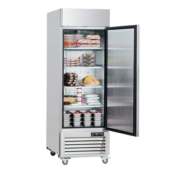 KFFKFF Commercial Upright Freezer 19.32 Cu.ft, 27" Wide Single Door Freezer, Stainless Steel with Auto-Defrost, Adjustable Shelves, -13 to 5℉ Temperature Range, LED Lighting, and 4 Casters