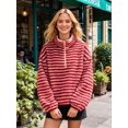 thumbnail image 5 of Katigan Womens Half Zip Fleece Striped Jacket Oversized Stand-Up Collar Sweatshirt Warm-Fuzzy Outerwear Red S, 5 of 7