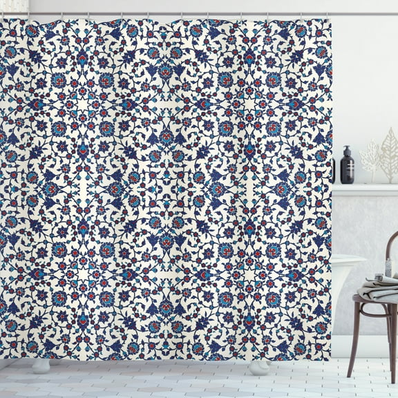 Ambesonne Orient Shower Curtain, Moroccan Oriental, 69"Wx75"L, Vermilion Indigo