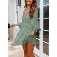 thumbnail image 5 of Dokotoo Women's Green V Neck Long Sleeve Ruffle High Waisted Flowy Mini Dress Size Large US 12-14, 5 of 6