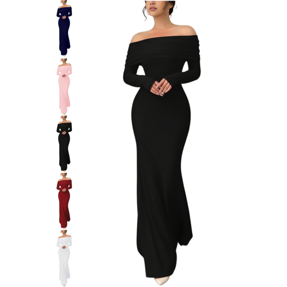 Mifsaly Women Long Sleeve Wedding Guest Dress Off The Shoulder Cocktail Evening Gowns Elegant formal Business Dresses Bodycon Fashion Clothes 2026 XXL