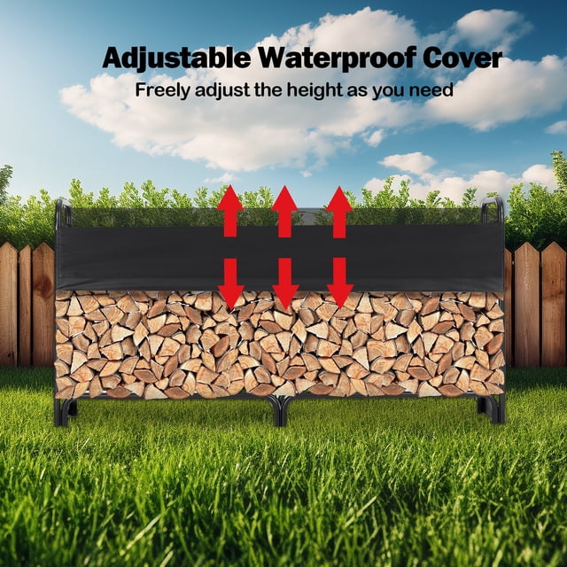 GloryStar Log Storage Rack with Protective Cover, Firewood Holder Suitable for Indoor or Outdoor Patio Use