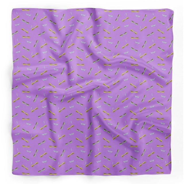 Bimba Purple Bow & Dragonfly Insects Printed Pure Silk Scarf For Hair Neck Head Bandanas For Women 40 x 80 Inches