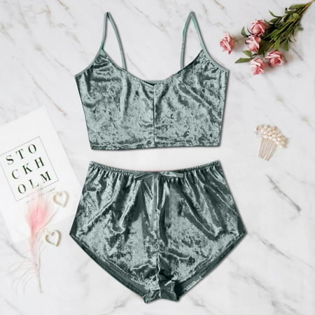 

Homadles Lingerie for Women- Halter Sexy Sleepwear 2 Piece Slim Fit Lingerie Sets Gray XL