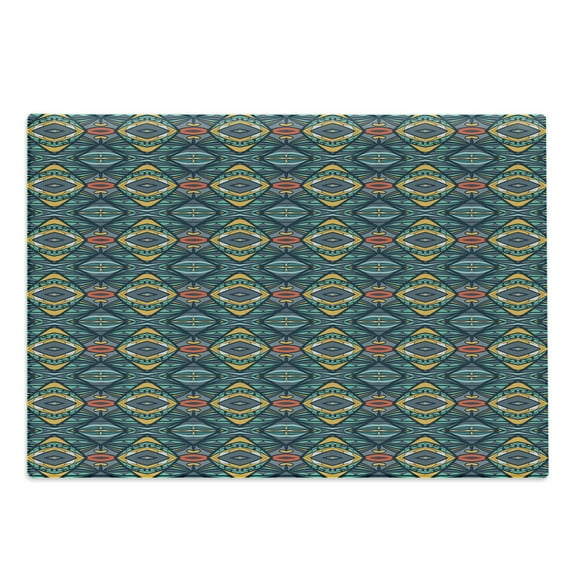 Abstract Cutting Board, Diamond Shapes with Effect and Folkloric Ornaments Native Tribal Influences, Decorative Tempered Glass Cutting and Serving Board, Large Size, Multicolor, by Ambesonne