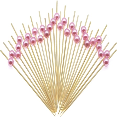 ACDANC Pink Pearl Bamboo Cocktail Picks 4.7" Long Fancy Toothpicks for Appetizers Drinks Fruits Party Food Garnish Skewer Sticks 100 Counts