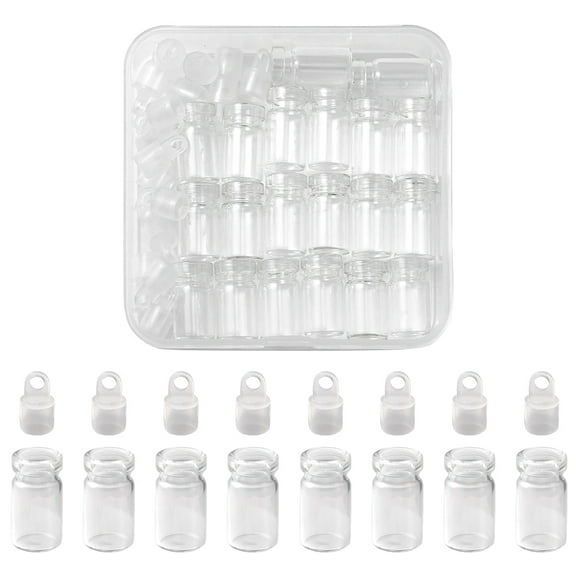 1 box 20pcs Glass Bottle Pendant Decorations Wishing Bottles with Plastic Plugs Clear 2.45x1cm Hole: 2mm Capacity: 1ml(0.03fl. oz) Glass