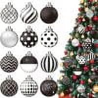 Costeam 24 Pcs Black and White Christmas Ball Ornaments Xmas Stripe Dot Hanging Ornaments Plastic Glitter Tree Ornaments for Christmas Holiday Party Tree Wreath High-Quality