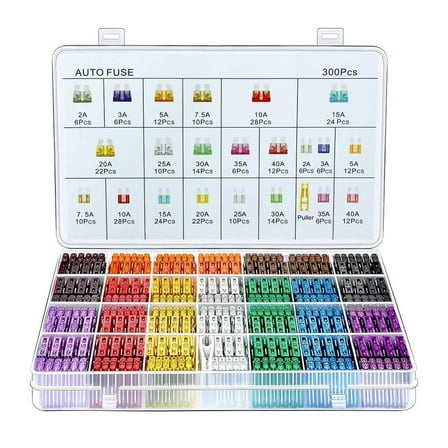300-piece car fuse set,160 mini blade fuses for cars   90 standard automatic fuses   50 mini fuses   1 puller - suitable for cars/RVS/trucks/motorcycles