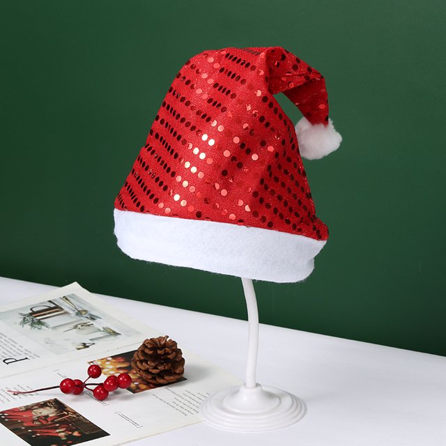 Sombrero de lentejuelas de color rojo brillante, gorro de Papá Noel de Navidad, gorro de felpa de lujo para disfraz de Navidad, suministros para fiestas de Navidad, recuerdos de fiestas navideñas ER