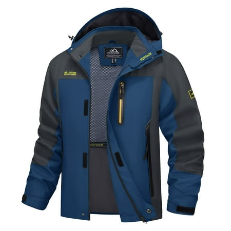 TACVASEN Men s Windproof Water Resistant Hooded Rain Jacket Lightweight Windbreaker with 5 Pockets for Hiking Fishing Running Outdoor Activitie Jackets Navy 2XL