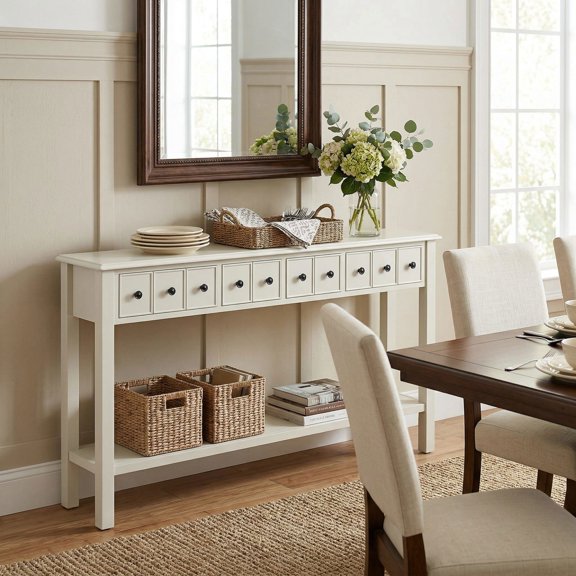 YYAo Console Table, Entryway Table, Console Sofa Table, Display Shelf,60 Inch Long Sofa Table with 4 Drawers and Open Shelf for Living Room-White