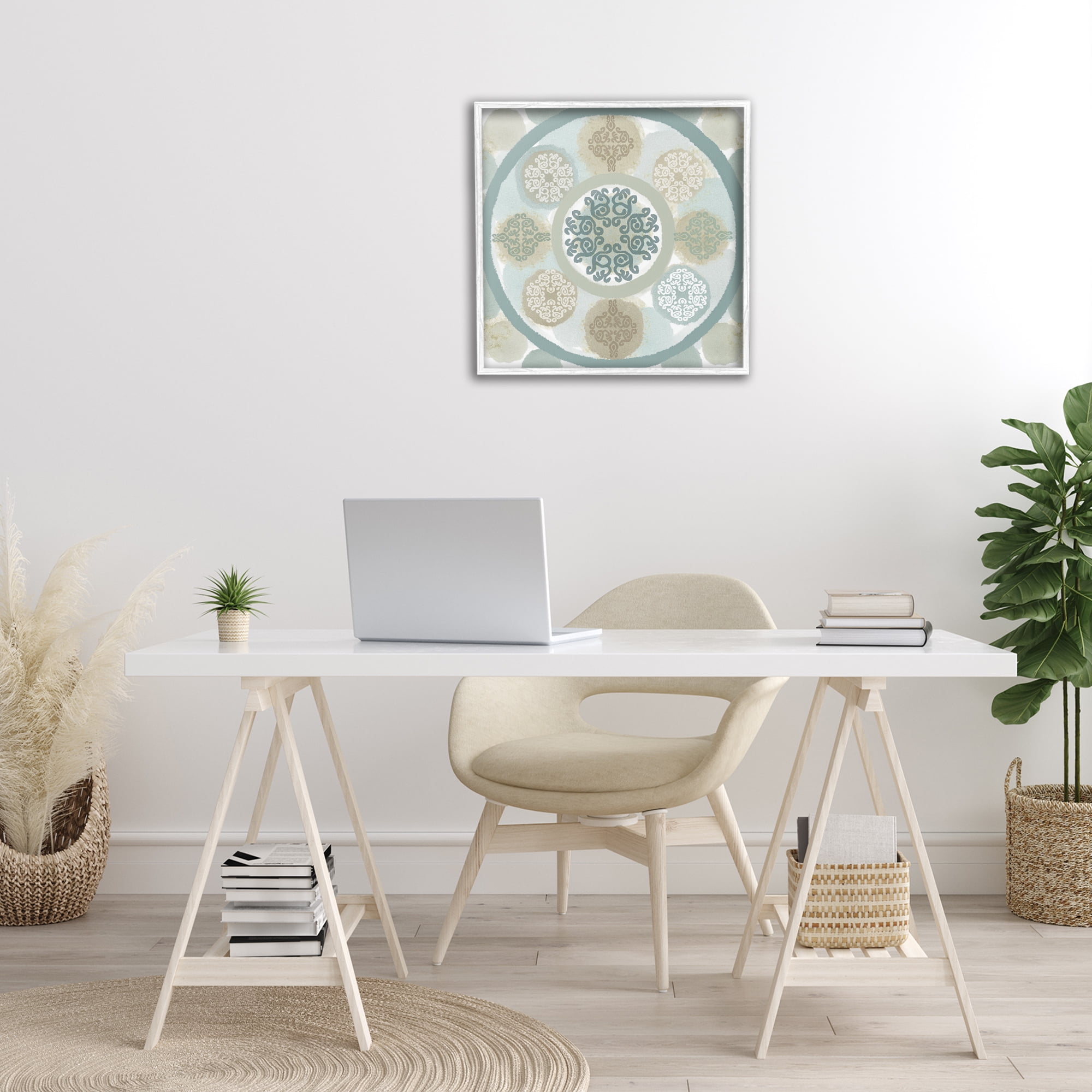 Stupell Industries Mint Mandala Fractals Abstract Painting White Framed Art Print Wall Art, 24 x 24