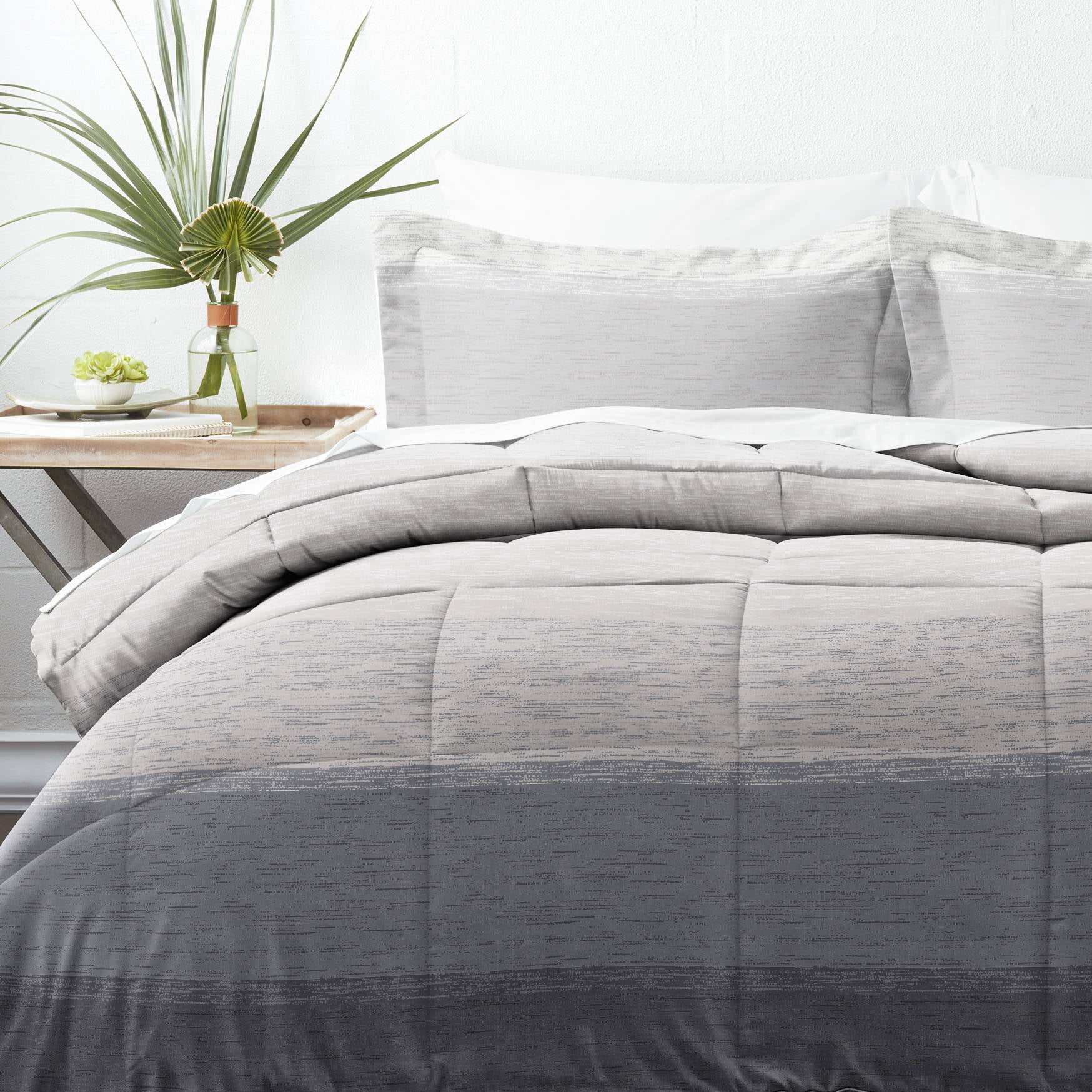 Noble Linens 2-Piece Gray Ombre Print Comforter Set, Twin/TwinXL
