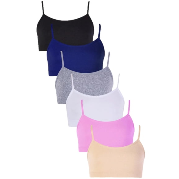 Girl's Seamless Top, Black/Navy/Heather Grey/Nude/White/ Pink, S, 6-Pack
