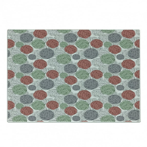 Retro Cutting Board, Knitting Balls Crochet Hand Made Theme Domestic Hobby Vintage Theme, Decorative Tempered Glass Cutting and Serving Board, Small Size, Coral Grey Reseda Green, by Ambesonne