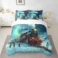 thumbnail image 2 of Train Twin 7 Pieces Bedding Set Vintage Steam Engine Comforter Set Men Cute Penguin Green Galaxy Bed In A Bag,Retro Truck Car Comforter Locomotive Snow Mountain Fitted Sheet,Soft, 2 of 5