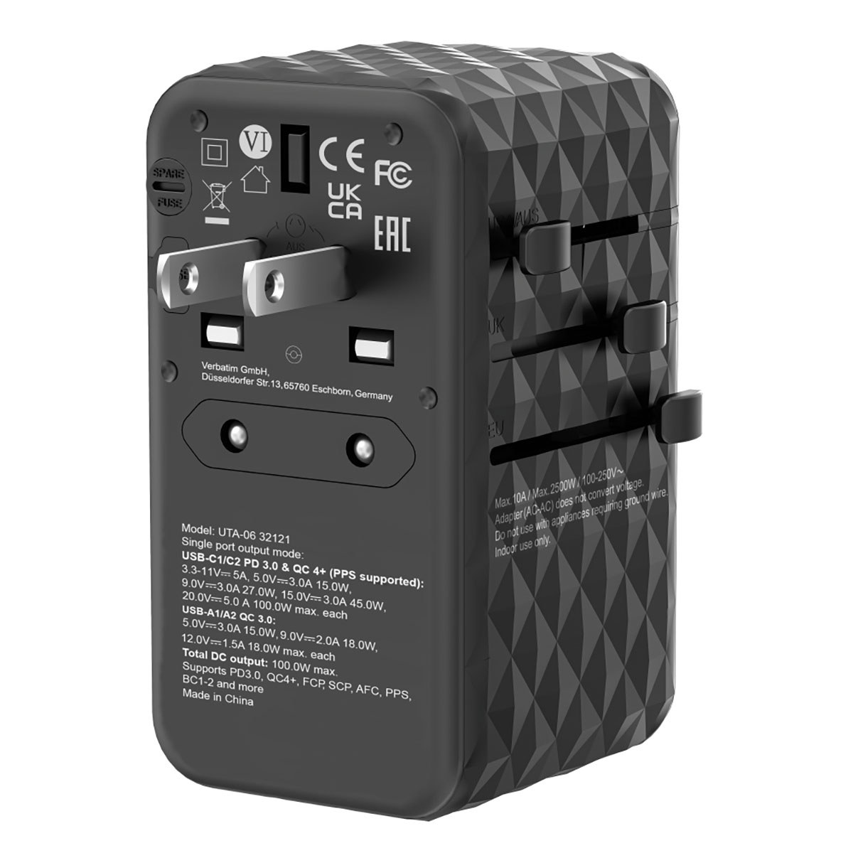 UTA-06 Gan III 2-USB-A/2-USB-C/Quick Charge 4plus Universal Travel Adapter
