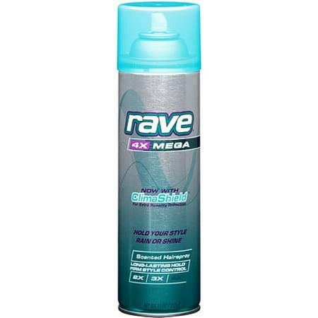 Rave 4X Mega Aerosol Hairspray, with ClimaShield, Scented 11oz (Pack of 2)