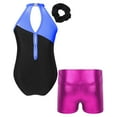 thumbnail image 2 of YONGHS Kids Girls Hollow Back Metallic Gymnastic Leotard with Sports Shorts 2Pcs Tracksuit Royal Blue&Rose 12, 2 of 7