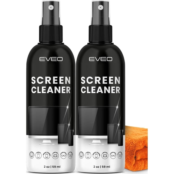 Screen Cleaner Spray - TV Screen Cleaner Spray and Microfiber Cloth kit, Computer Screen Cleaner & Car Screen Cleaner for TV, Monitor, Laptop, MacBook, iPad, iPhone and Electronic Devices - 2 Pack