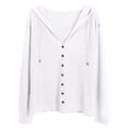 thumbnail image 4 of 2DXuixsh Cardigan pour Femmes Coupe Décontractée Ample Mince Creux en Soie Glacée Tricoté à Capuche Col Rond Classique Blanc, 4 of 4
