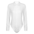 thumbnail image 4 of TiaoBug Women's Long Sleeve Button Down One Piece Bodysuit Shirts Career Office Work Blouse Top White L, 4 of 7