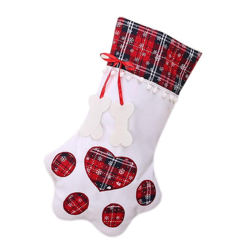 Color : Green Paw Stockings for Pet Dog Cat Plaid 18 Inch Xmas Stocking Fireplace Hanging Stockings Personalized Christmas Decoration USMEI 2 Pack Christmas Stockings