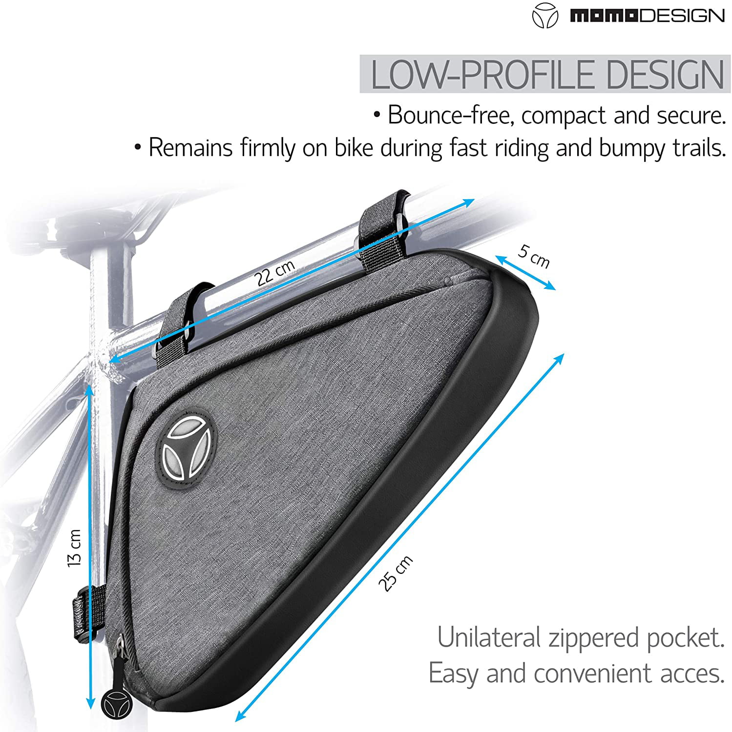 MOMODESIGN Bike • Frame Bag • Weather Safe • Extra Pockets for Storage • Reflective Design • Capacity of 1 L 