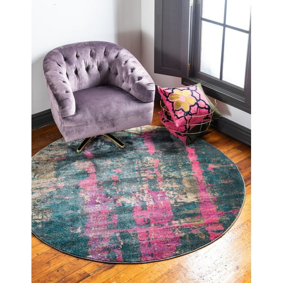 Unique Loom Aurora Rug Multi/Beige 8' Round Perfect For Dining Room Entryway Bed Room