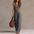 thumbnail image 5 of ClodeEU Women's Linen Blend V Neck Sleeveless Wide Leg Jumpsuit,Casual Romper with Pockets for Summer Gray,Women's Plus XXXL, 5 of 8