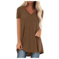 thumbnail image 2 of SDNall Summer T-Shirt for Women Loose Fit Casual Long Shirt Short Sleeve T-Shirt Oversize Tops Large Sizes Summer V-Neck Casual Loose Casual Basic Tee Tunic Tops (Coffee,Sizes:S-2XL), 2 of 9