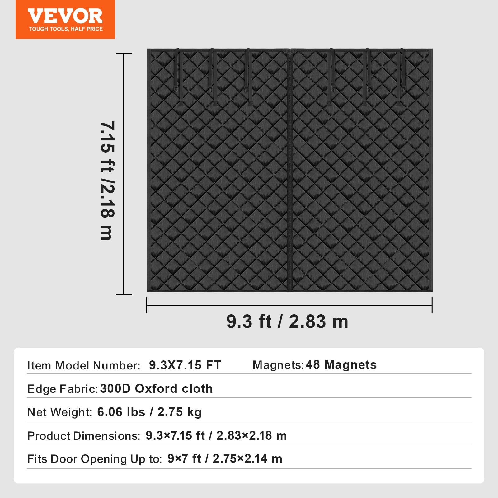 VEVOR Garage Door Screen for Winter, 9x7FT, Garage Door Insulation Kit, Magnetic Thermal Insulated Door Curtain with 300D Oxford Fabric Heavy Duty Weighted Bottom, Easy Assembly for Garage Door