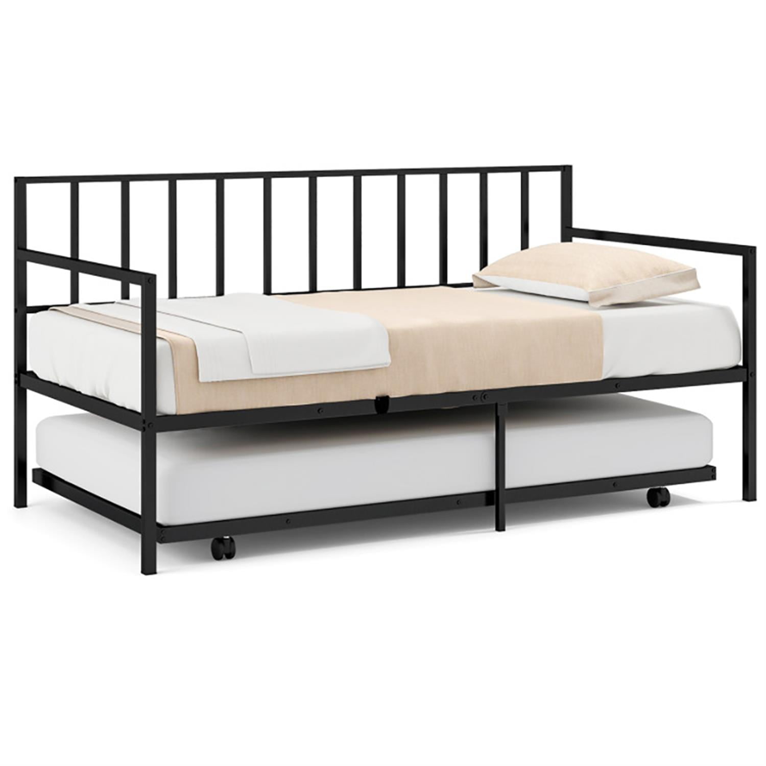 Demi Bonn Twin Size Daybed and Trundle Frame Set Trundle Bedframe, Modern Bed Frame for Teens, Black