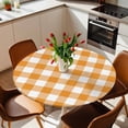 thumbnail image 2 of Orange Buffalo Check Plaid Elastic Fitted Round Table Cover Farmhouse Style Waterproof Outdoor Tablecloth for Holiday Party, Picnic, Patio & Dining Fits Tables Up to 55"-60", 2 of 8