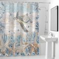 thumbnail image 2 of Marine Life Shower Curtain, Ocean Turtle Coral Starfish Seashell Coastal Beige Wooden Waterproof Shower Curtain Set with 12 Hooks Lightweight Bath Curtains Fabric Bathroom Decor 72x84 Inches, 2 of 9