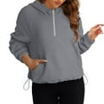 thumbnail image 2 of Ashirexll Hoodies for Women, Half Zipper Sweatshirts Long Sleeve Cropped Hoodie Winter Warm Pullover Tops with Pockets Gray L, 2 of 7