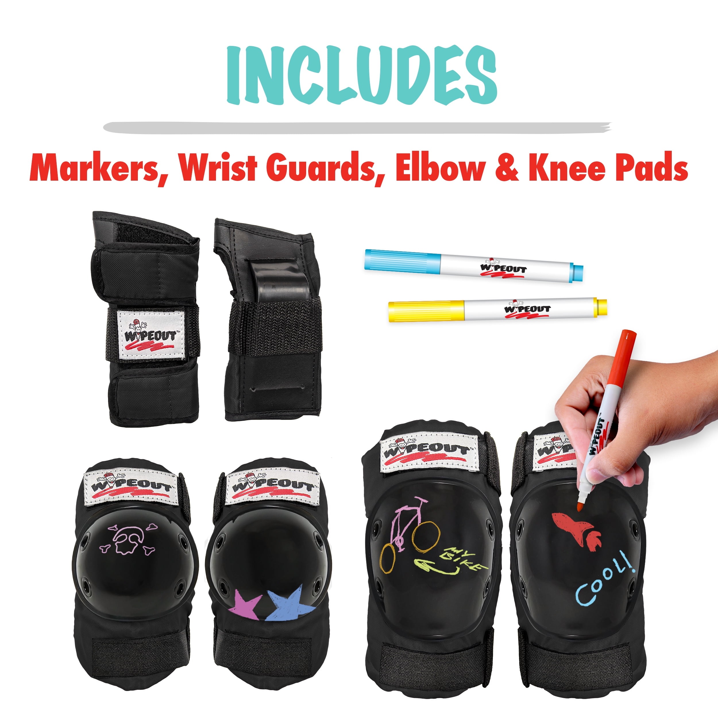 Wipeout 3Pk Pad Black Yth 5+