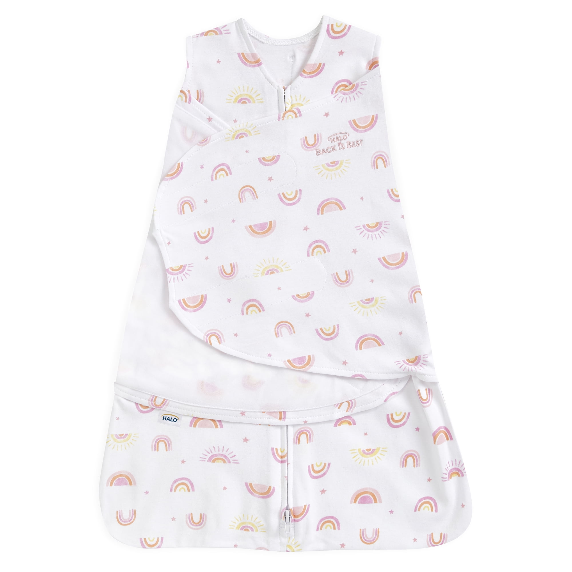 HALO Sleepsack Swaddle, 100 percent cotton, Sunshine Rainbows, Newborn Girls, 0-3 Months