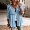 thumbnail image 2 of Summer Cotton Linen Tops,Summer Tshirt Shirts for Women 3/4 Sleeve Cotton Linen Button Down Tunic Tops Casual Loose V Neck Blouses, 2 of 7