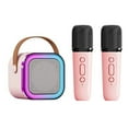 thumbnail image 4 of Mini Karaoke Machine Karaoke Speaker with Wireless Microphone Light Effects Portable Karaoke System with Battery for Home Party Pink with 2 Microphone, 4 of 5