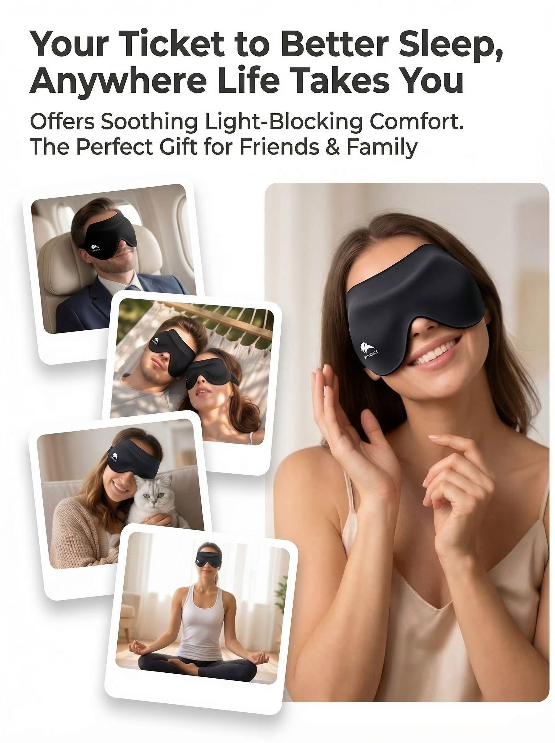 Weighted Sleep Mask, Soft Blackout Eye Cover for Sleeping, 3D Contoured Eye Cups, Zero Pressure Comfort, Full Coverage Strap for Long Flights, Hotel Sleep, Night Shift Recovery, for Women and Men