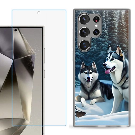 OneToughShield ® Compatible with Samsung Galaxy S24 Ultra, Shockproof Phone Case, with Tempered Glass Screen Protector - Husky Snow