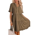 thumbnail image 2 of Womens Dresses 2025 Summer Spring V Neck Short Sleeve Casual A Line Flowy Swing Shift Dress Mini Dress Khaki L, 2 of 5